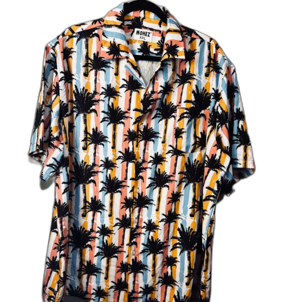 Mohez Tropical Vacation Shirt XXL Retro Palm Tree Print Casual Summer Top